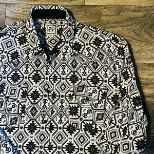 DeNiko Long-sleeve Western Shirt with A Black and White Aztec Print Size XL